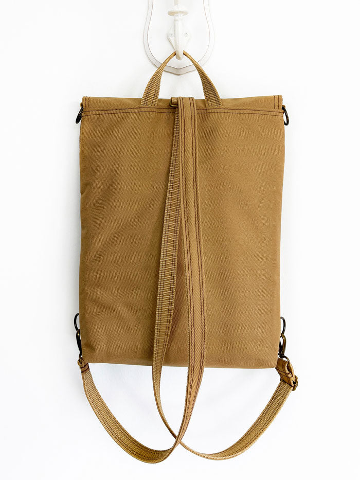 Minimalist Laptop Backpack in Convertible Design, Burnt Yellow Waxed Canvas  & Leather