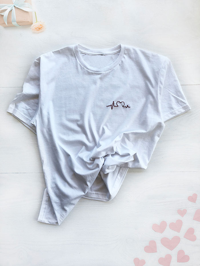 White Self Love Printed and Embroidered T-Shirt